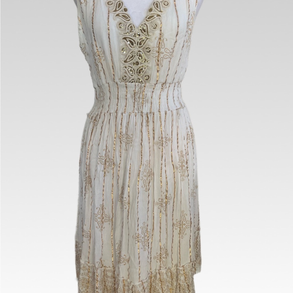 ME 2 MAGIC Elegant Cream and Gold Embroidered Dress size M